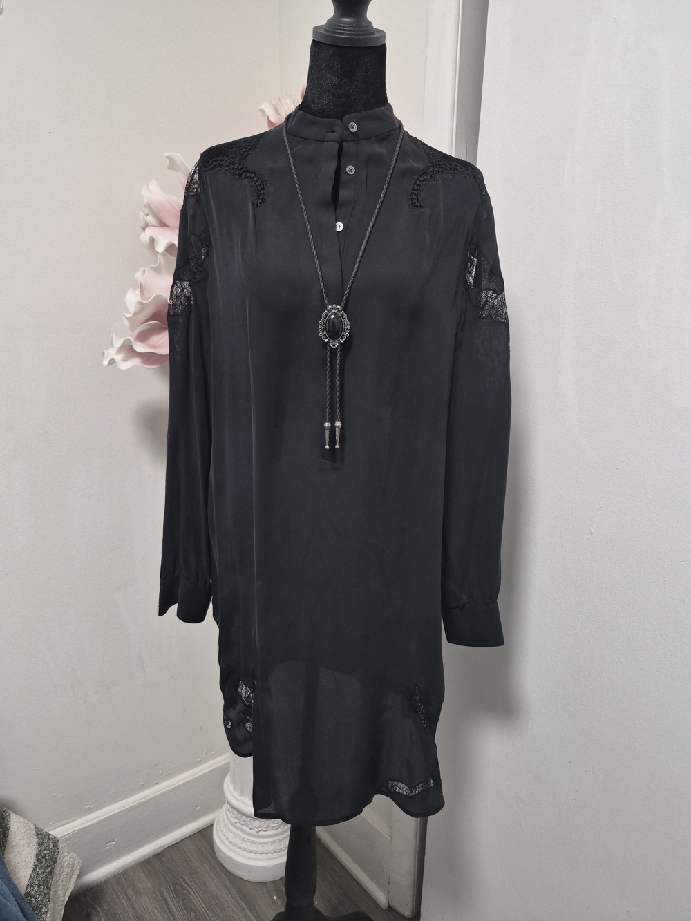 Haute Hippie Black Lace-Trimmed Midi Dress